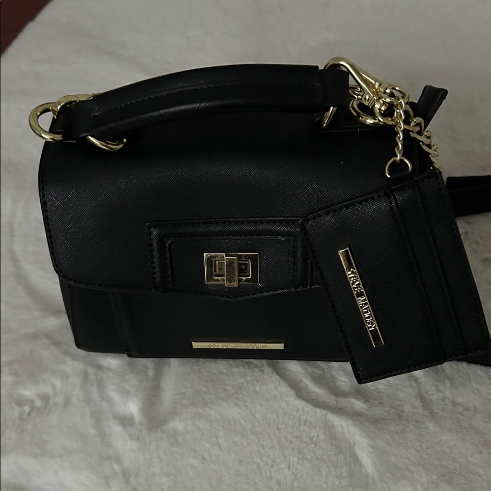 BB Dakota by Steve Madden Black Crossbody Bag with Gold Accents